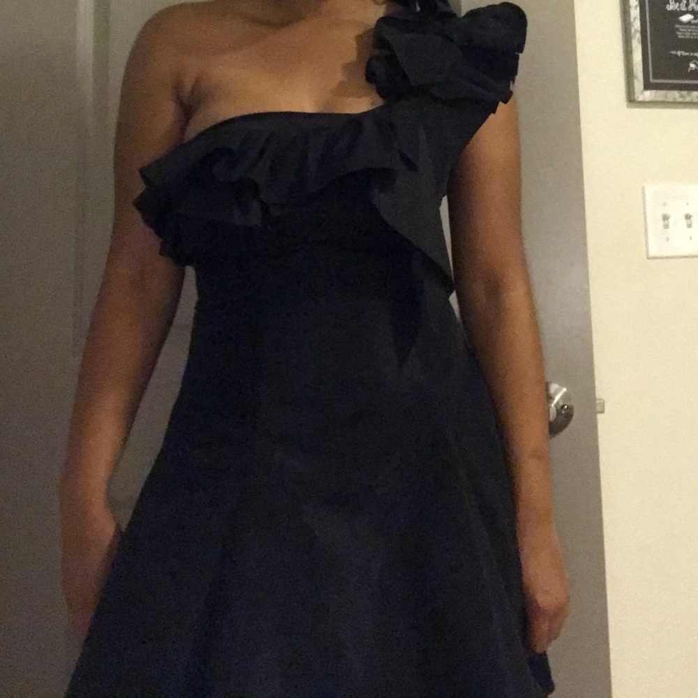 Black one shoulder dress w/ ruffle sleeve